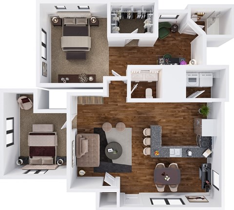 Floor plan for 2 beds, 2 baths, 1023 sqft